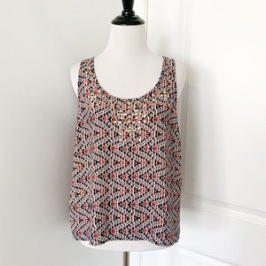 Anthropologie Pink Studded Wavy Print Flowy Top